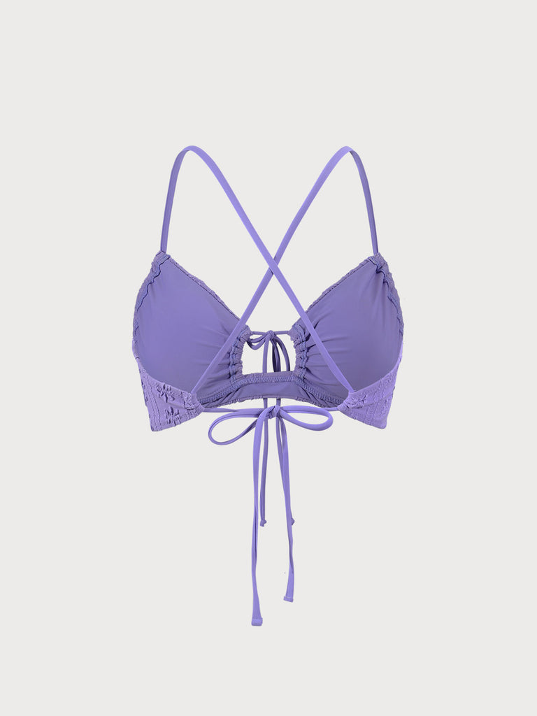 Purple Jacquard Front Drawstring Bikini Top Sustainable Bikinis - BERLOOK