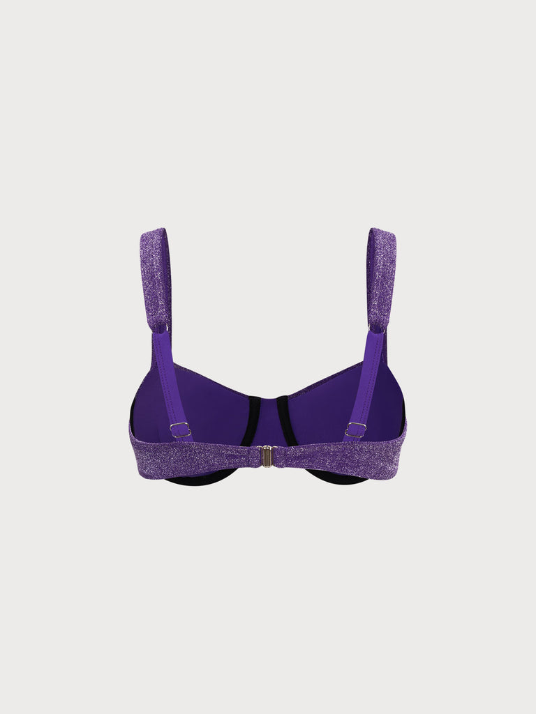 Purple Lurex Ruched Underwire Bikini Top Sustainable Bikinis - BERLOOK