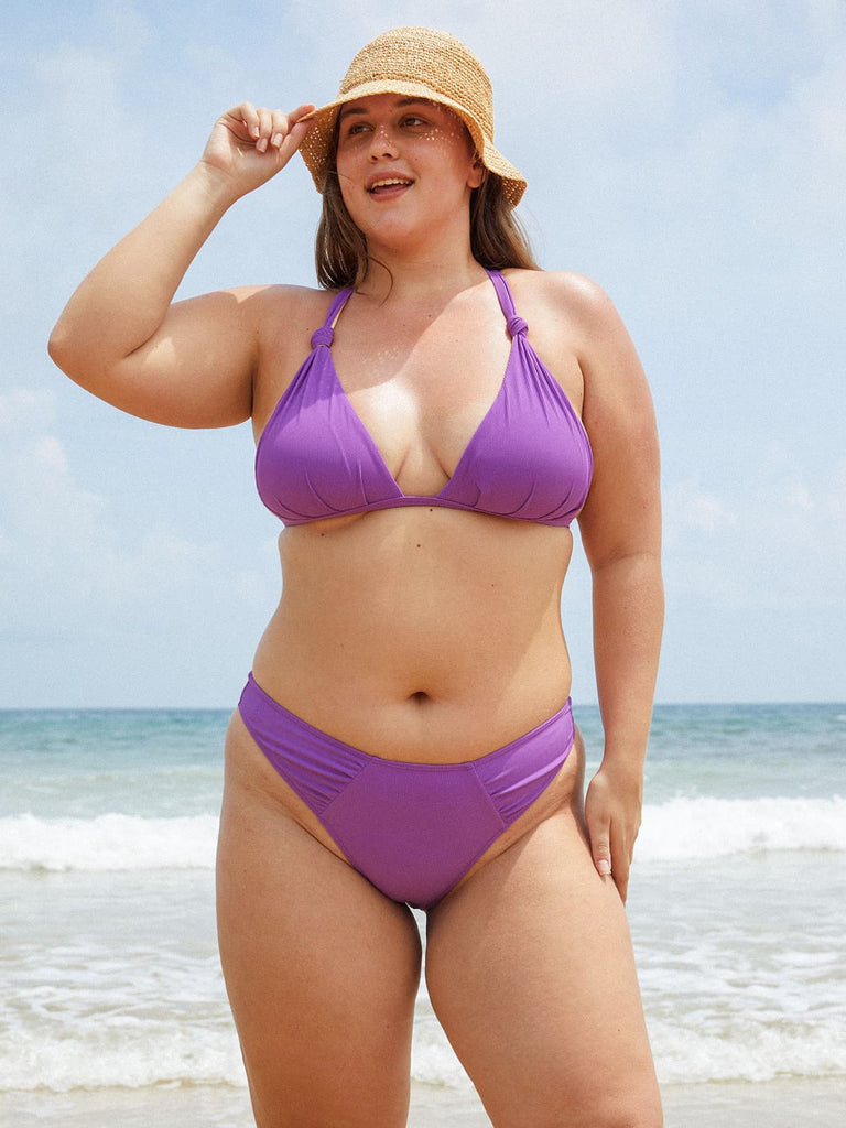 Purple Ruched Plus Size Bikini Bottom Sustainable Plus Size Bikinis - BERLOOK