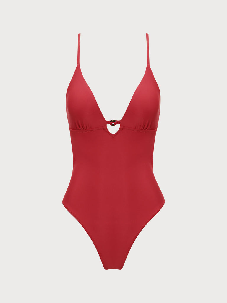Red Cutout One Piece Swimwear Red Sustainable One-Pieces - BERLOOK