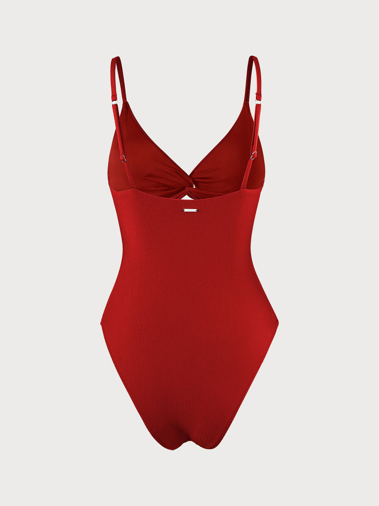 Red Cutout Twist One-Piece Swimsuit Sustainable One-Pieces - BERLOOK