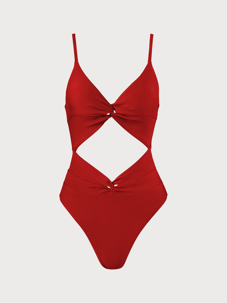 Red Cutout Twist One-Piece Swimsuit Sustainable One-Pieces - BERLOOK