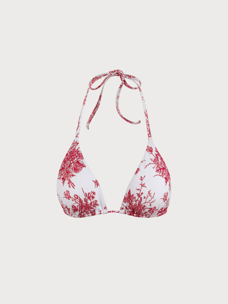 Red Floral Halter Triangle Bikini Top Sustainable Bikinis - BERLOOK