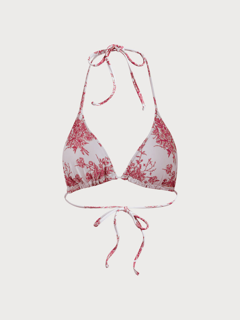 Red Floral Halter Triangle Bikini Top Sustainable Bikinis - BERLOOK