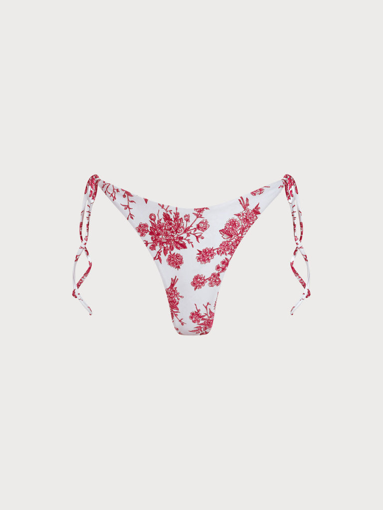 Red Floral Tie High Cut Leg Bikini Bottom Red Sustainable Bikinis - BERLOOK
