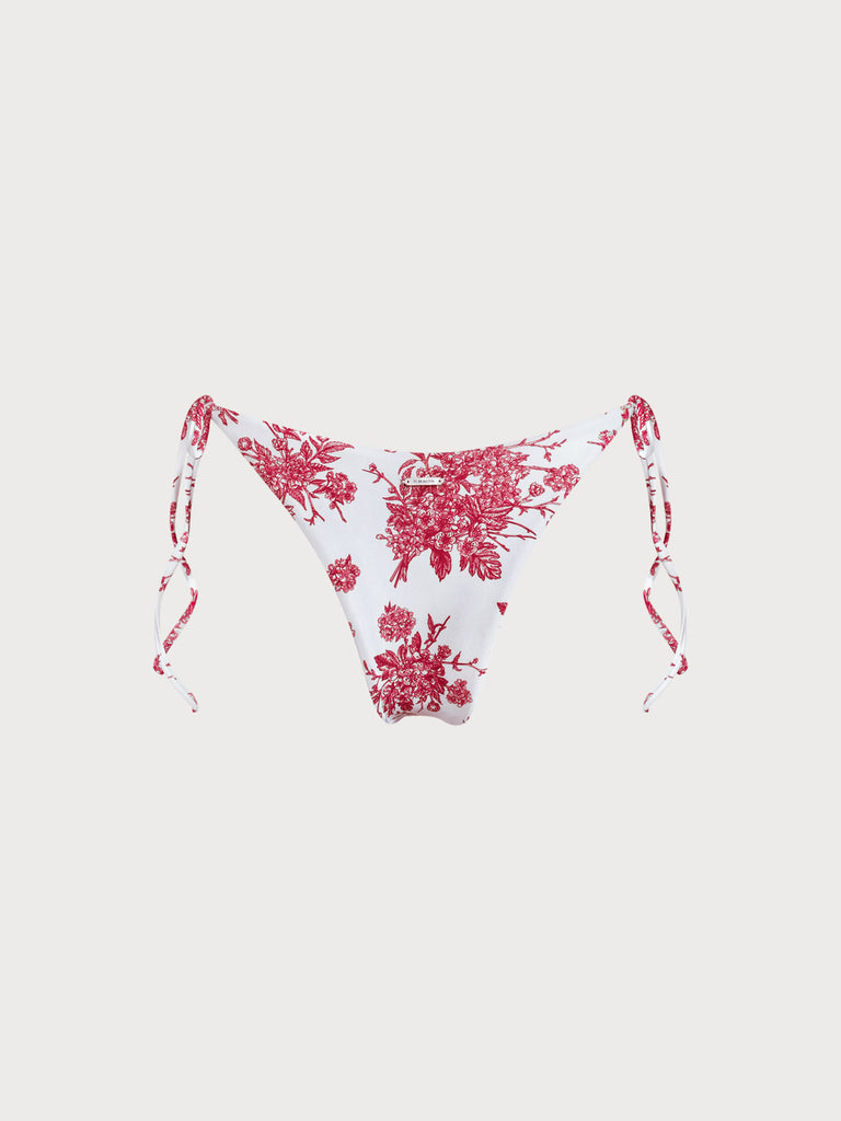Red Floral Tie High Cut Leg Bikini Bottom Sustainable Bikinis - BERLOOK