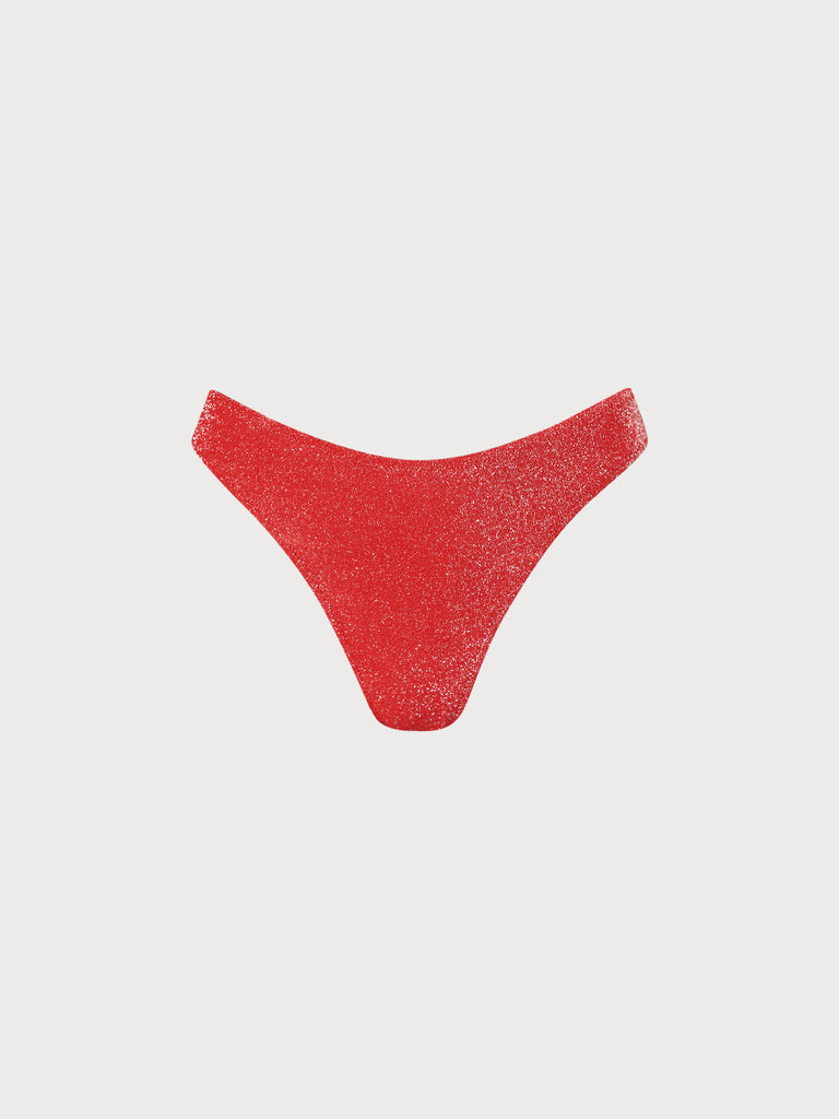 Red Lurex Bikini Bottom Sustainable Bikinis - BERLOOK