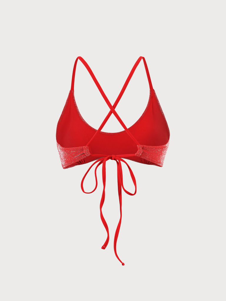 Red Lurex Cross Back Bikini Top Sustainable Bikinis - BERLOOK