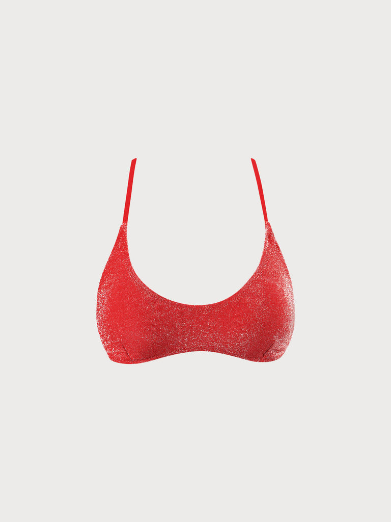 Red Lurex Cross Back Bikini Top Sustainable Bikinis - BERLOOK