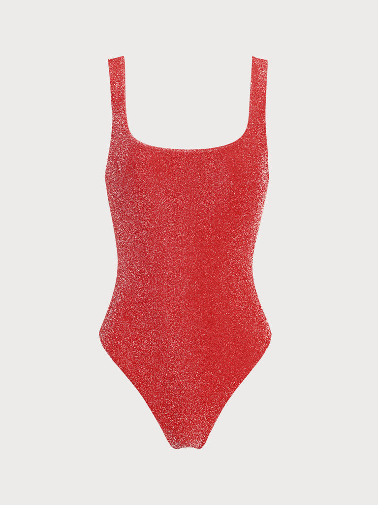 Red Lurex No Padding One-Piece Swimsuit Sustainable One-Pieces - BERLOOK