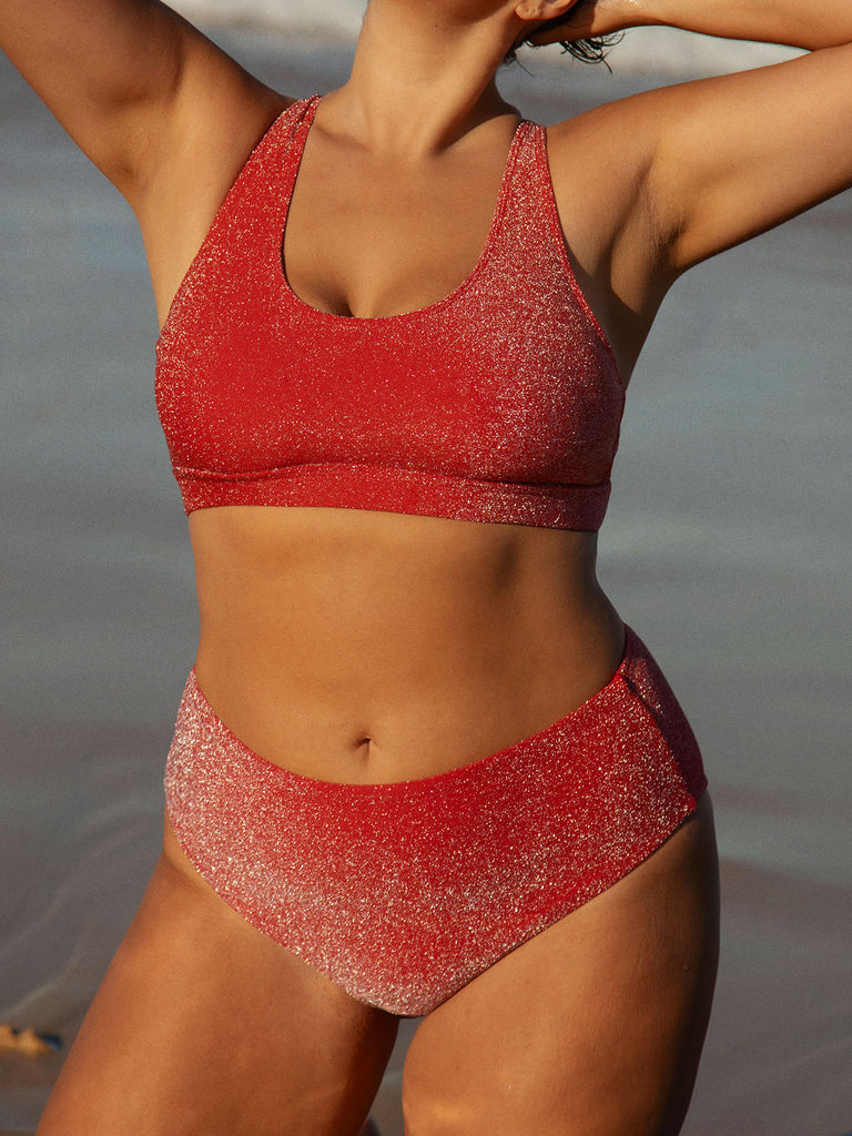 Red Lurex Plus Size Bikini Bottom Sustainable Plus Size Bikinis - BERLOOK