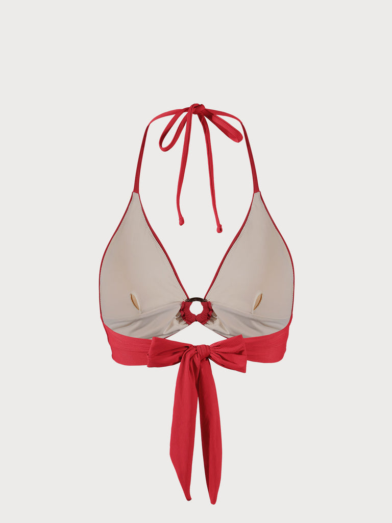 Red O-Ring Backless Halter Bikini Top Sustainable Bikinis - BERLOOK