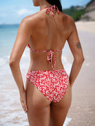 Red Reversible Floral Halter Bikini Top Sustainable Bikinis - BERLOOK