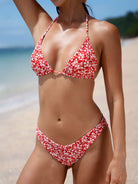 Red Reversible Floral Halter Bikini Top Sustainable Bikinis - BERLOOK