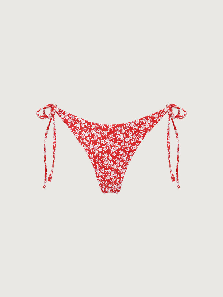 Red Reversible Tie Floral Bikini Bottom Red Sustainable Bikinis - BERLOOK