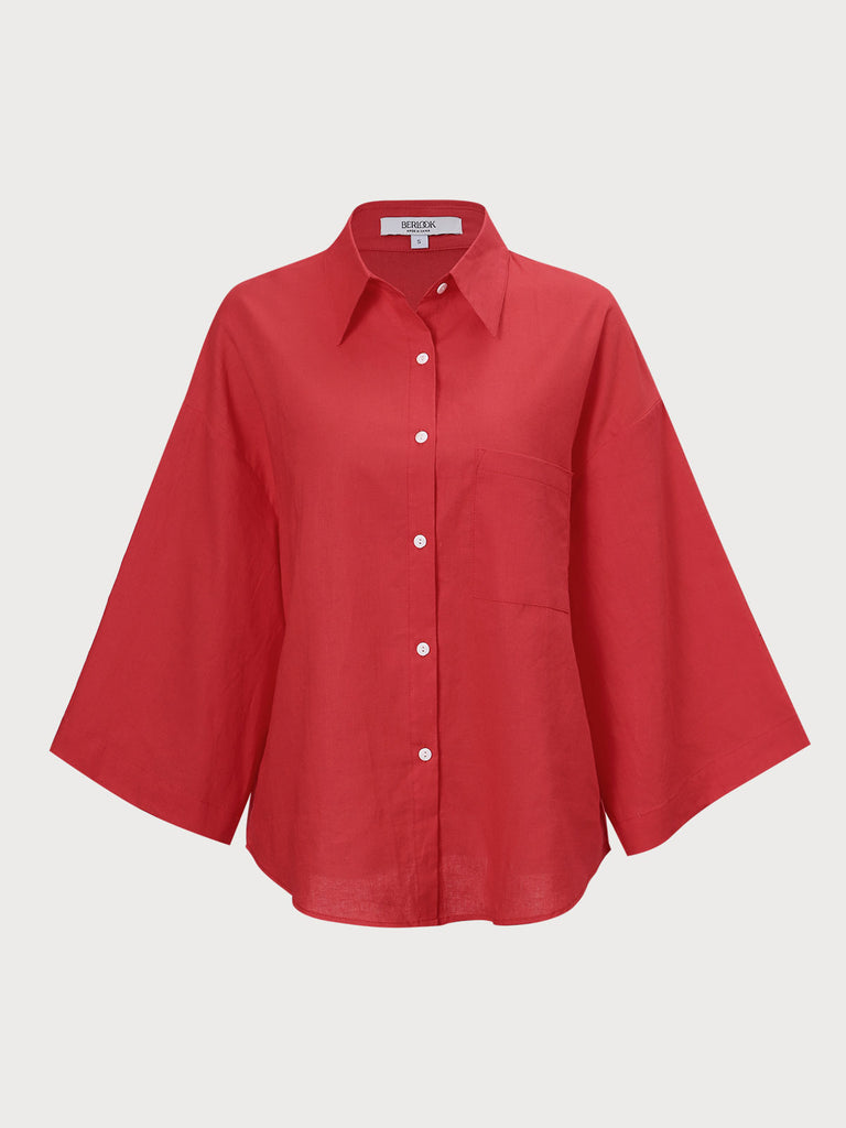 Red Solid Color Pocket Shirt Red Sustainable Cover-ups - BERLOOK