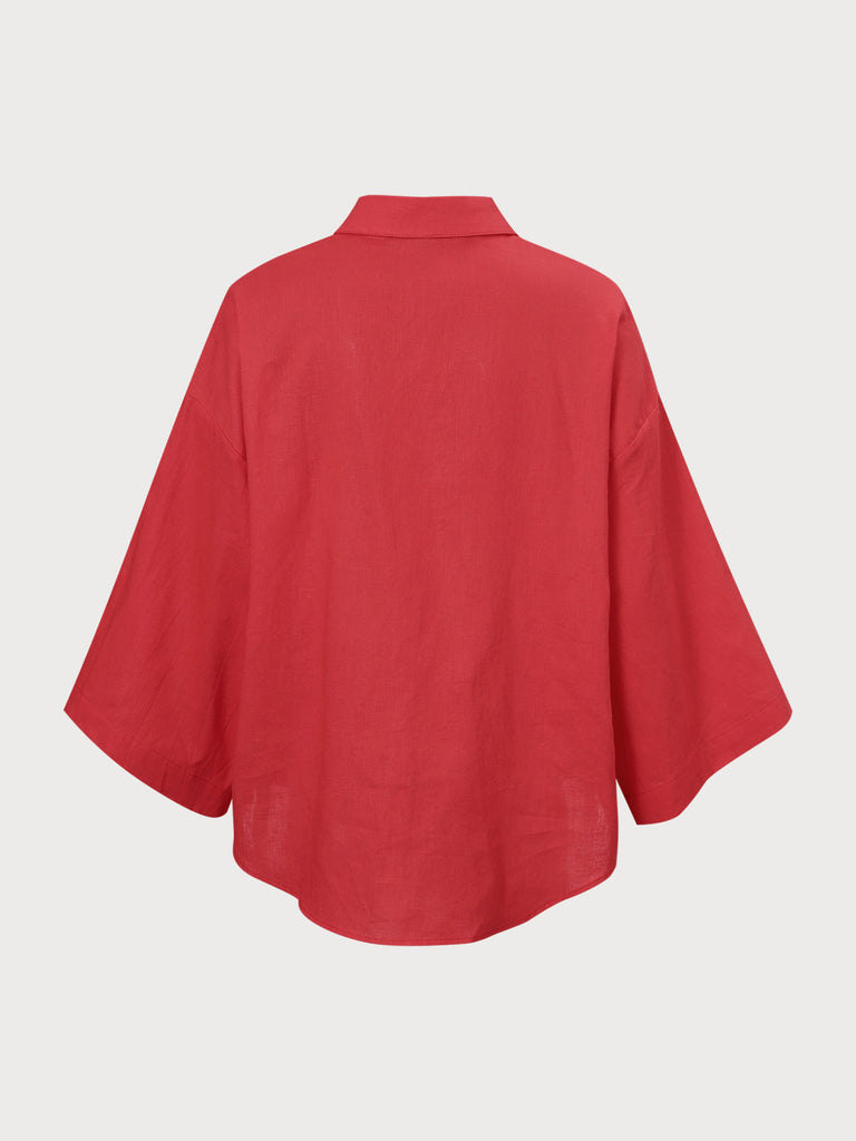 Red Solid Color Pocket Shirt Sustainable Cover-ups - BERLOOK