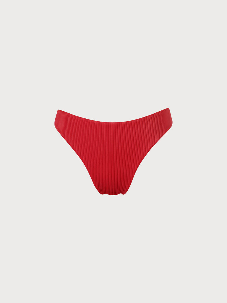 Red Solid Low Waisted Bikini Bottom Sustainable Bikinis - BERLOOK