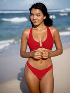 Red U-Ring Cross Back Bikini Top Sustainable Bikinis - BERLOOK