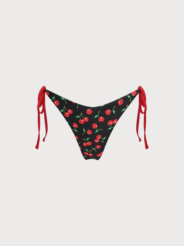 Reversible Cherry Tie Bikini Bottom Black Sustainable Bikinis - BERLOOK