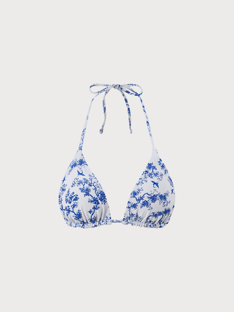 Reversible Floral Halter Bikini Top Blue Sustainable Bikinis - BERLOOK