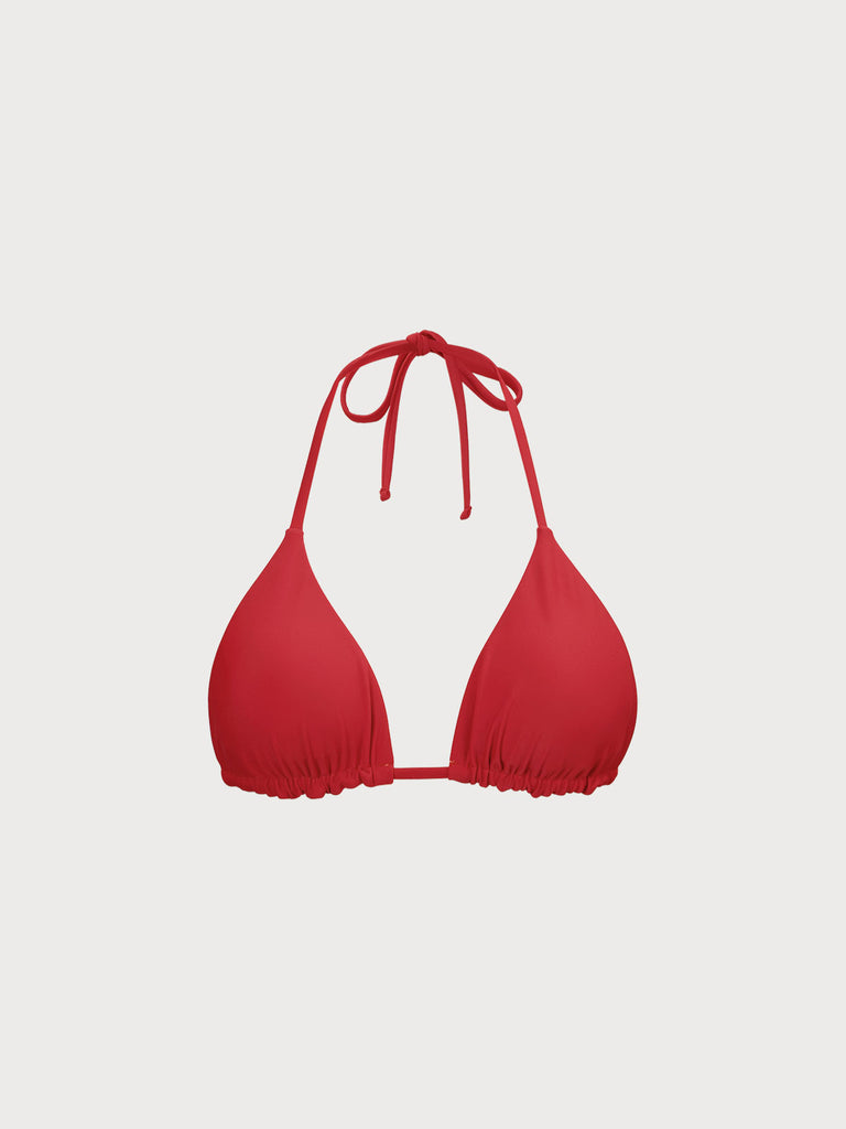Reversible Halter Triangle Bikini Top Red Sustainable Bikinis - BERLOOK