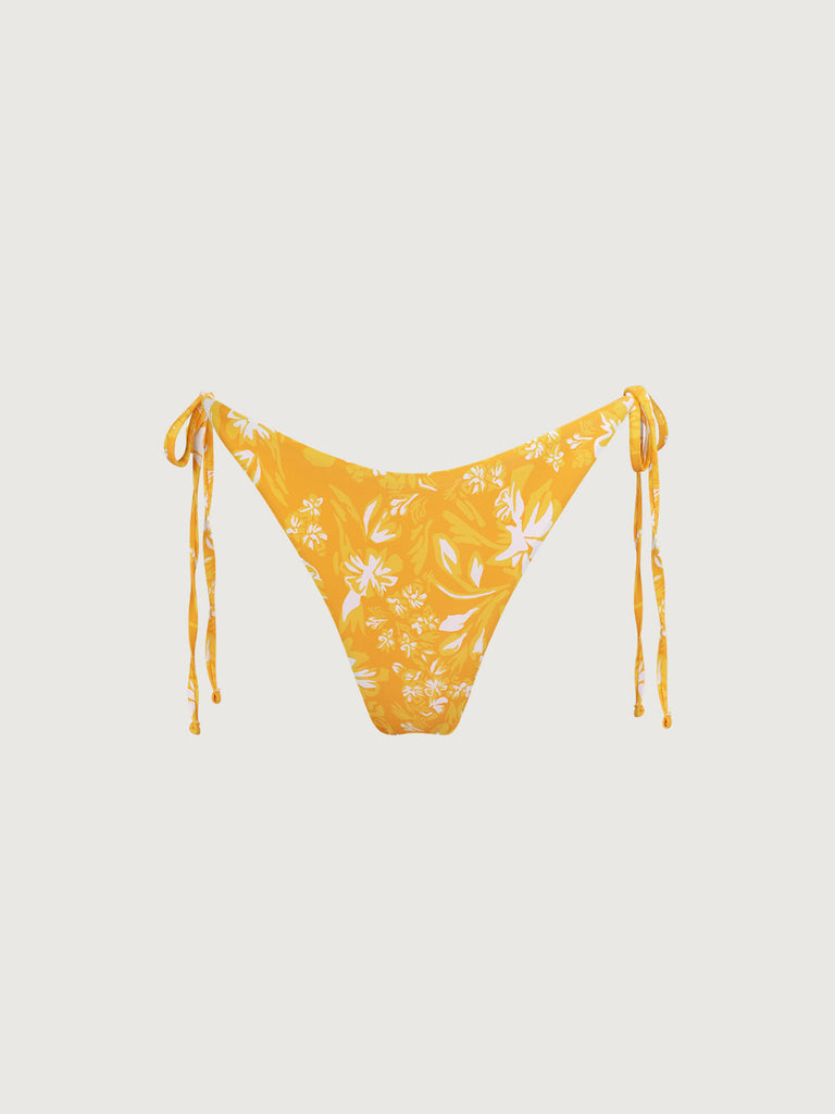 Reversible Yellow Floral Tie Bikini Bottom Yellow Sustainable Bikinis - BERLOOK