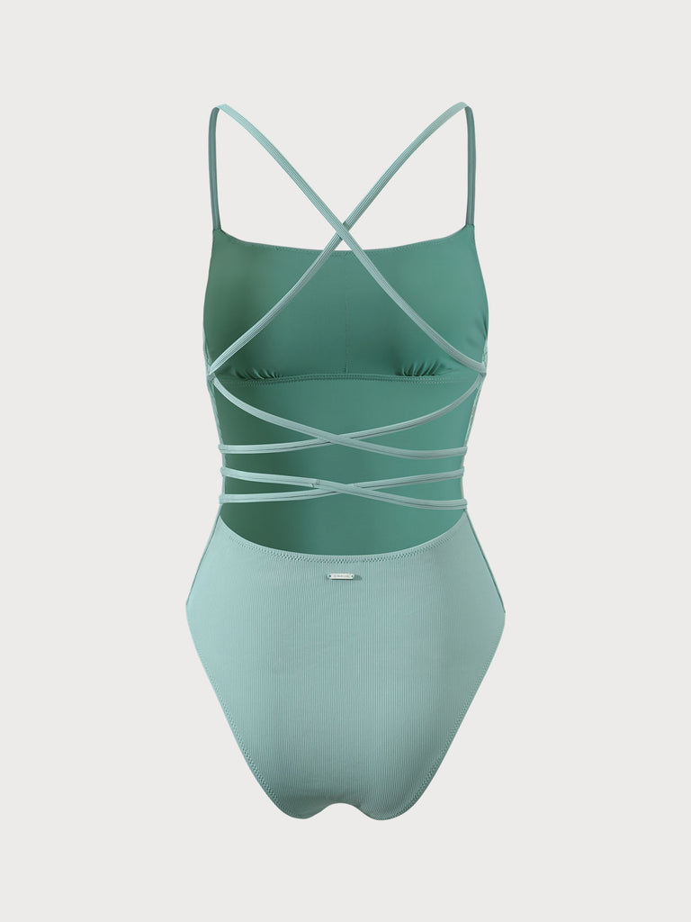 Ribbed Cross Back One-Piece Swimsuit Sustainable One-Pieces - BERLOOK