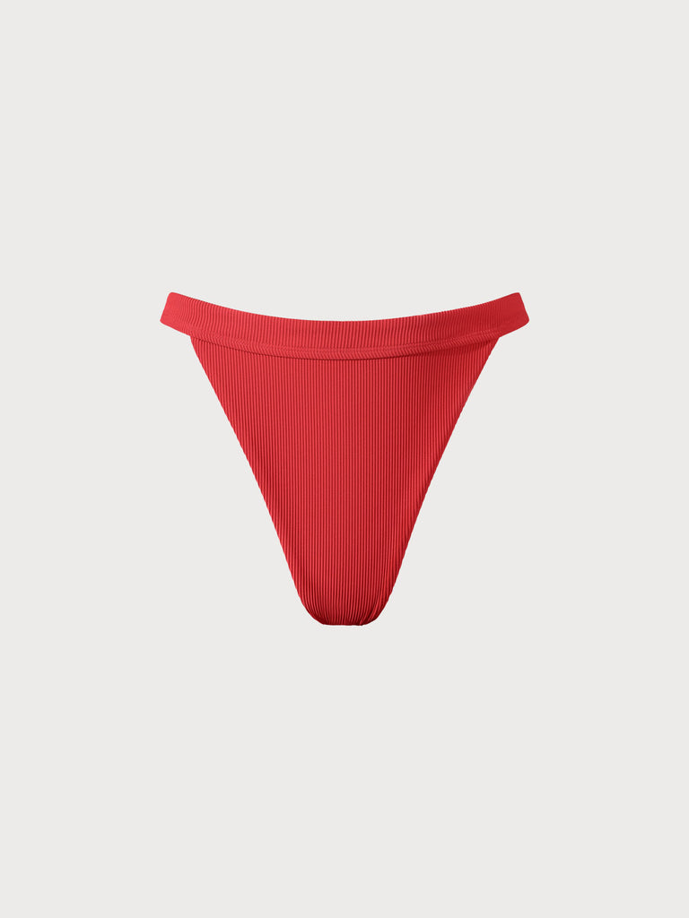 Ribbed High Cut Bikini Bottom Red Sustainable Bikinis - BERLOOK