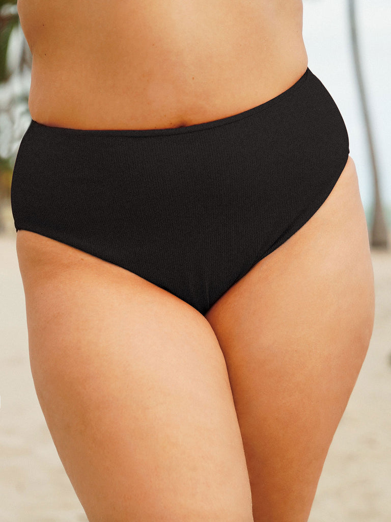 Ribbed Plus Size Bikini Bottom Black Sustainable Plus Size Bikinis - BERLOOK
