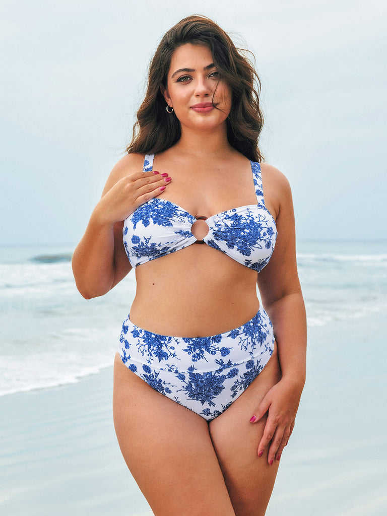 Ruched Cutout Floral Bikini Top Sustainable Bikinis - BERLOOK