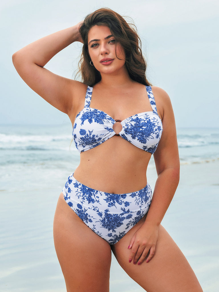 Ruched Cutout Floral Bikini Top Sustainable Bikinis - BERLOOK