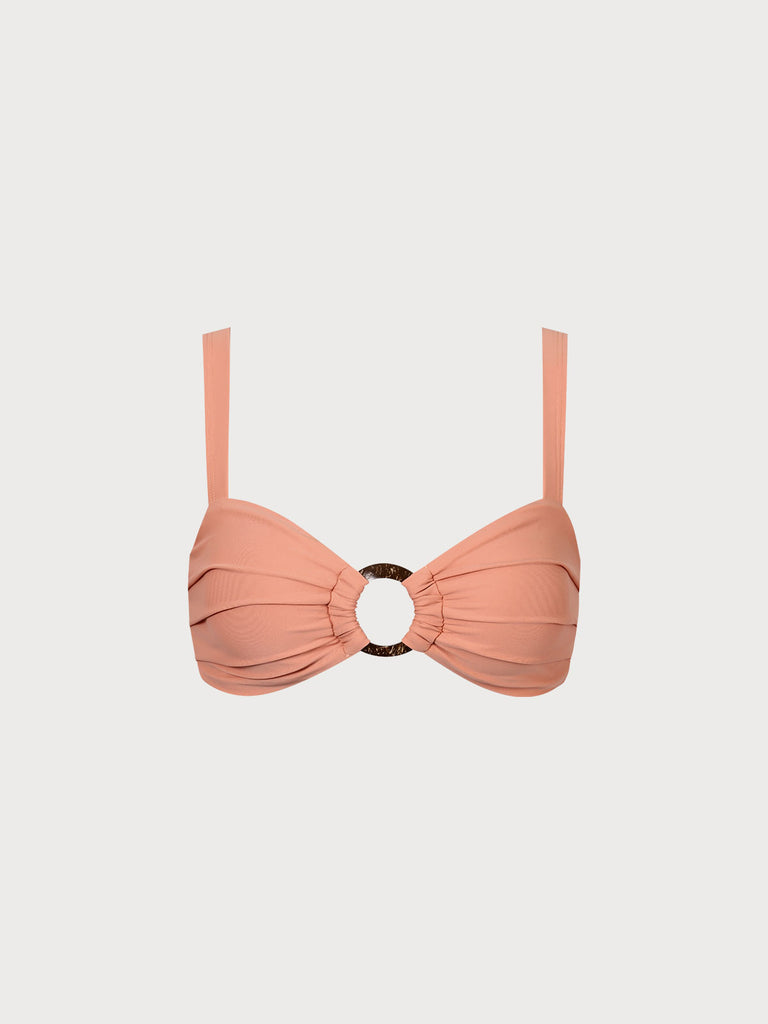 Ruched Cutout Solid Bikini Top Light Orange Sustainable Bikinis - BERLOOK