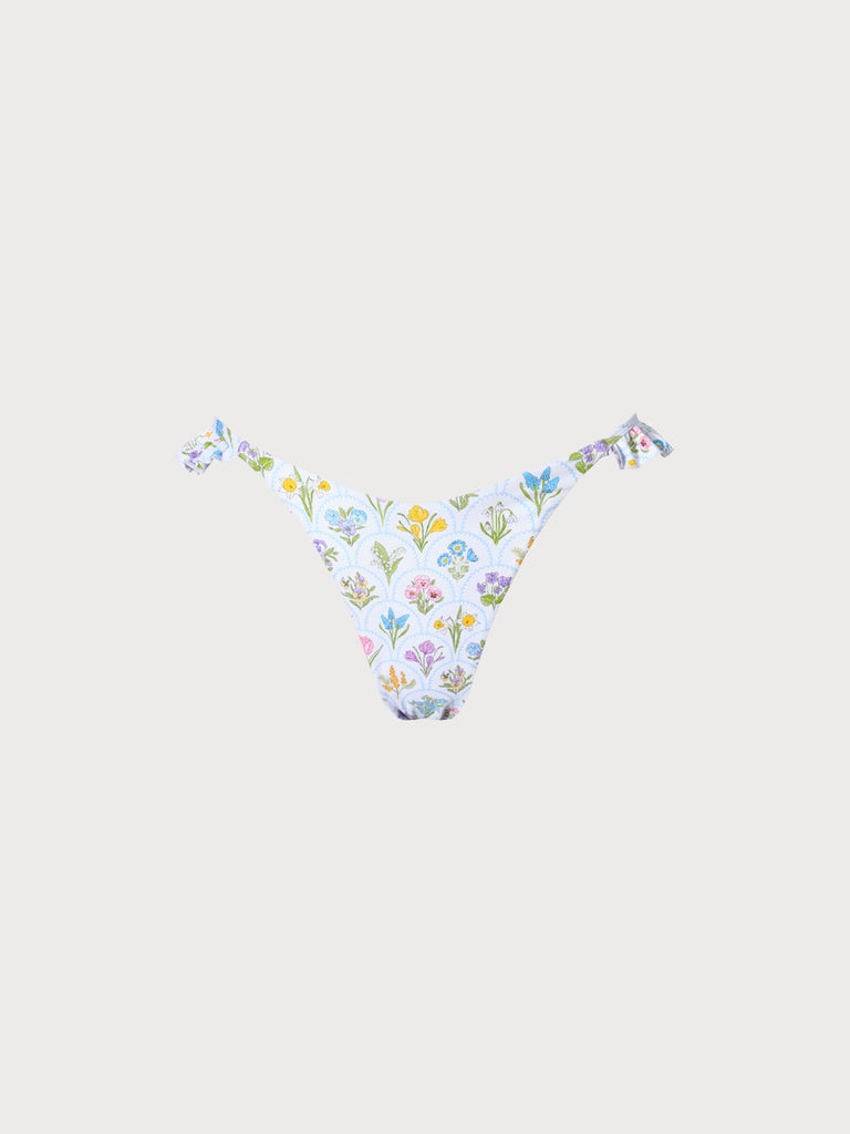 Ruffle Floral Bikini Bottom White Sustainable Bikinis - BERLOOK