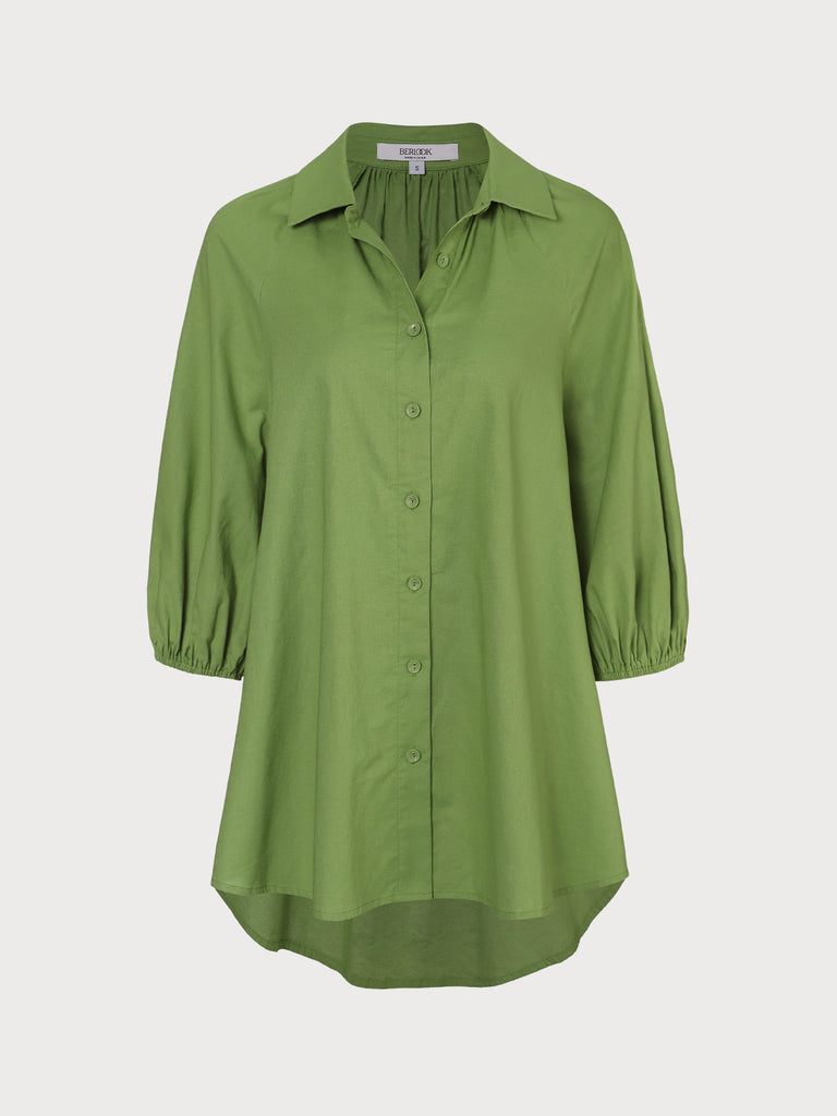 Shirt Collar Lantern Sleeve Cover-Up Green Sustainable Cover-ups - BERLOOK