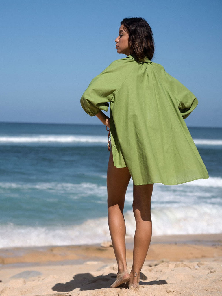 Shirt Collar Lantern Sleeve Cover-Up Sustainable Cover-ups - BERLOOK