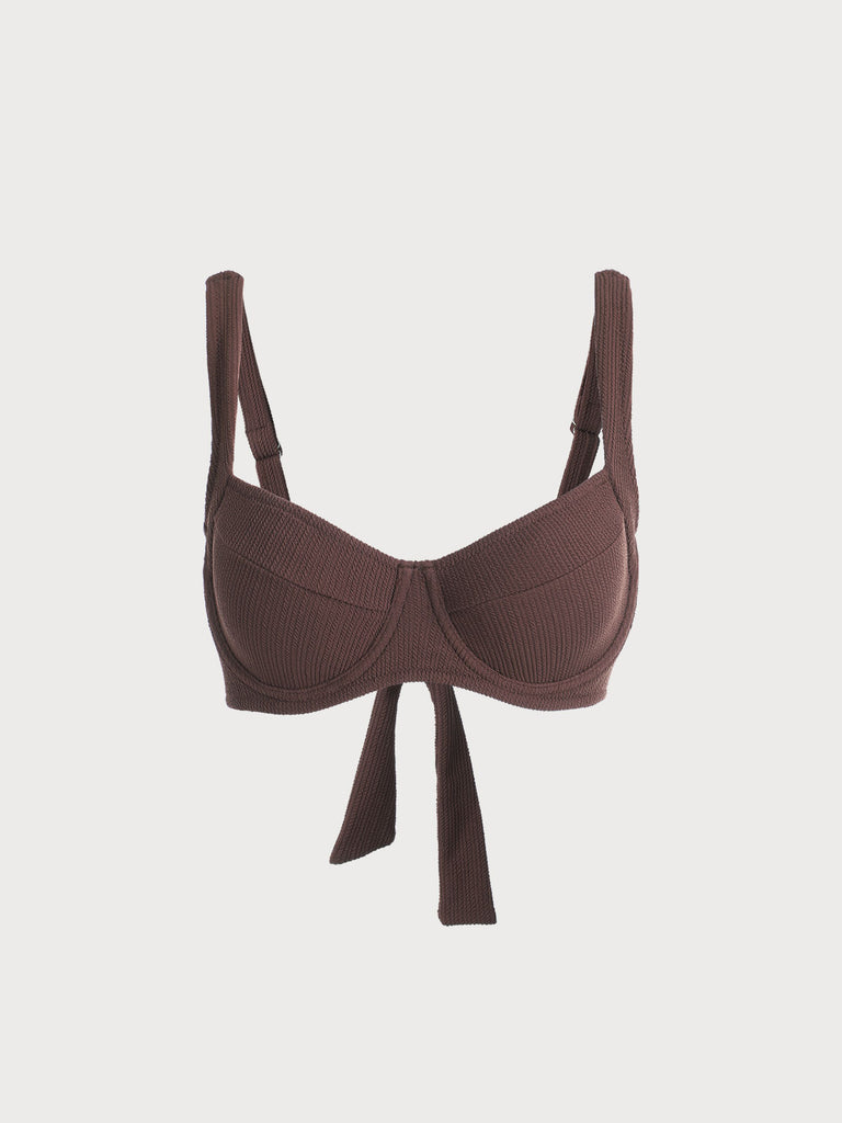 Solid Backless Underwire Plus Size Bikini Top Coffee Sustainable Plus Size Bikinis - BERLOOK