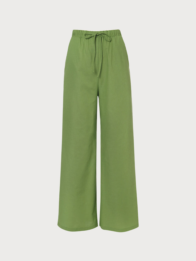 Solid Color Elastic Waist Pants Green Sustainable Cover-ups - BERLOOK
