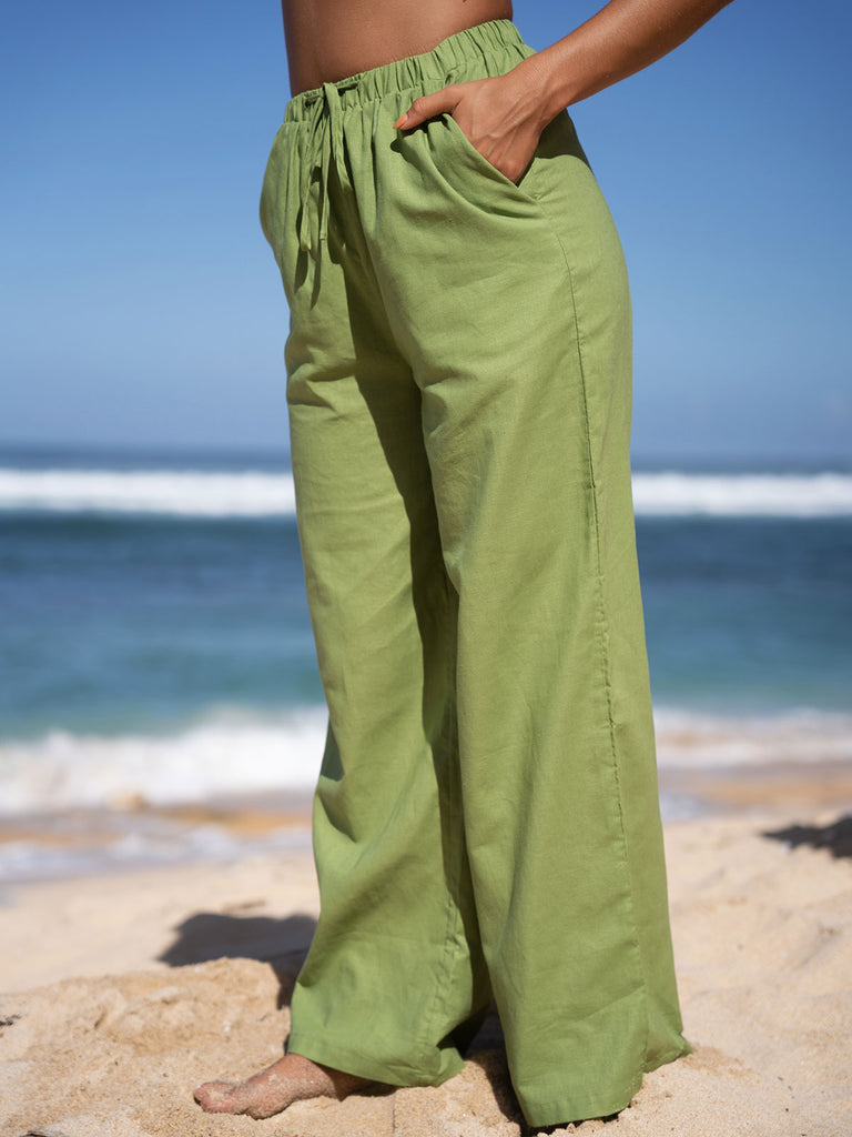 Solid Color Elastic Waist Pants Sustainable Cover-ups - BERLOOK
