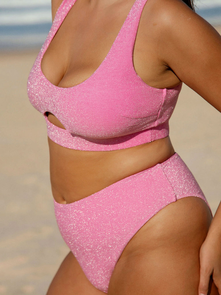 Solid Lurex Plus Size Bikini Bottom Sustainable Plus Size Bikinis - BERLOOK