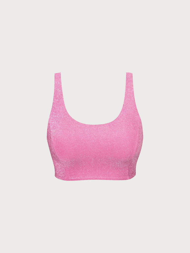 Solid Lurex Plus Size Bikini Top Pink Sustainable Plus Size Bikinis - BERLOOK