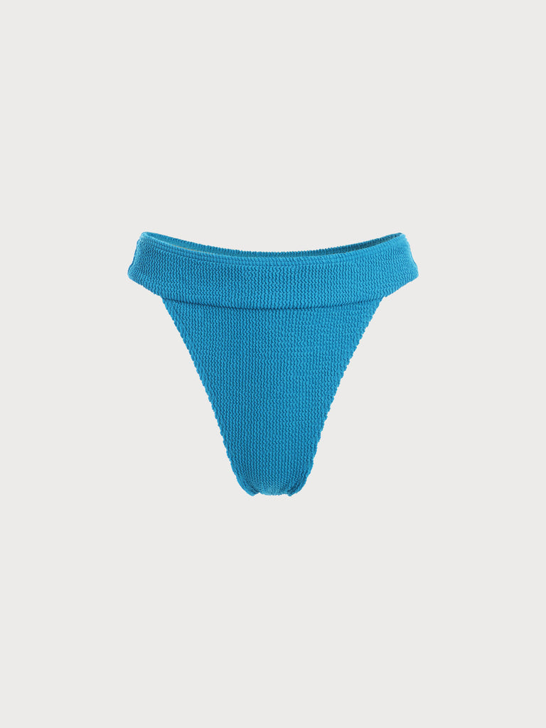 Solid Seam Textured Bikini Bottom Blue Sustainable Bikinis - BERLOOK