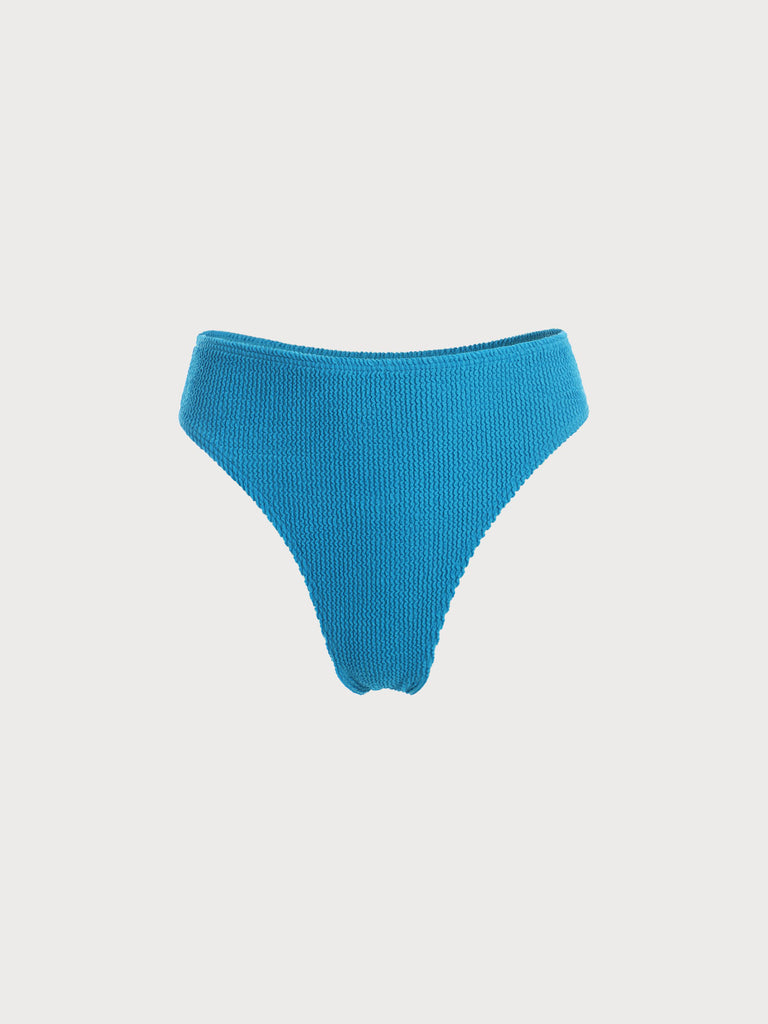 Solid Textured Bikini Bottom Blue Sustainable Bikinis - BERLOOK