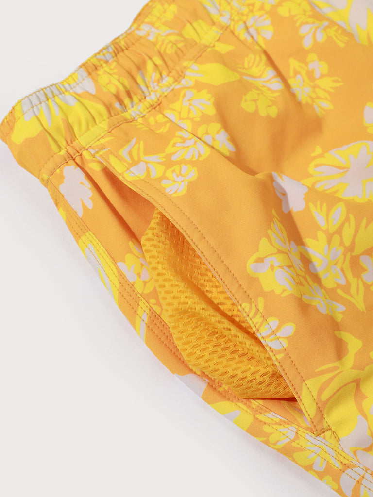 THE Orange Flower Print Beach Swimming Trunks Sustainable Men's Shorts - BERLOOK
