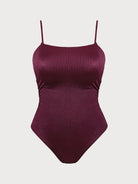 Textured Backless Plus Size One-Piece Swimsuit Burgundy Sustainable Plus Size One-Pieces - BERLOOK