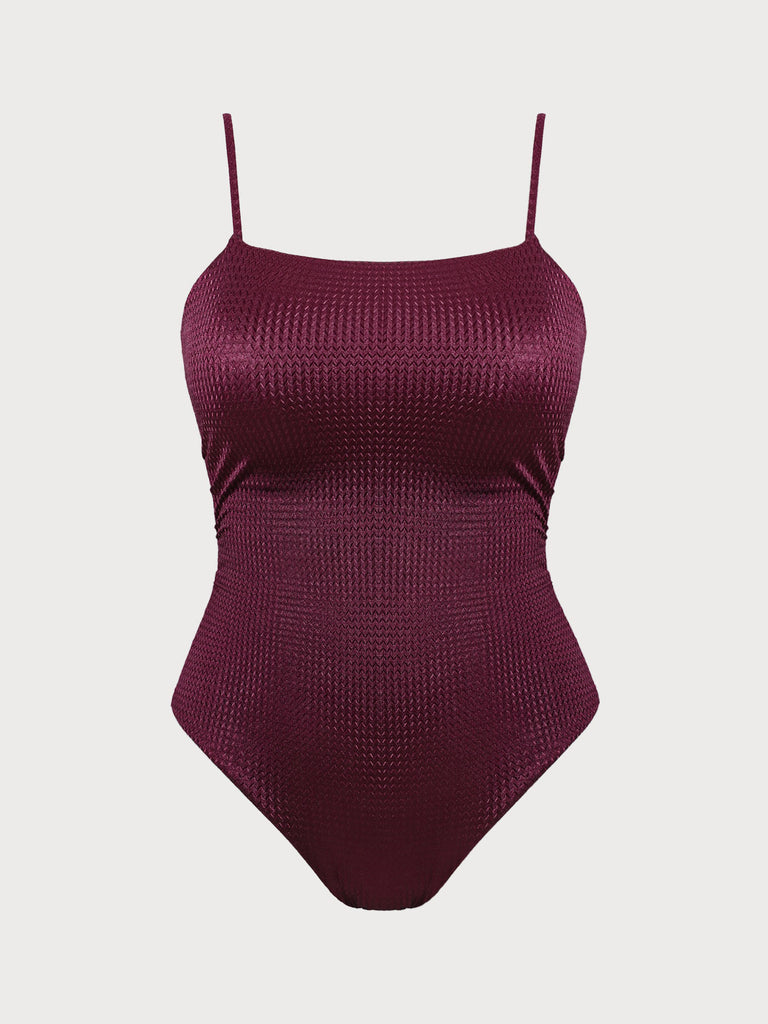 Textured Backless Plus Size One-Piece Swimsuit Burgundy Sustainable Plus Size One-Pieces - BERLOOK
