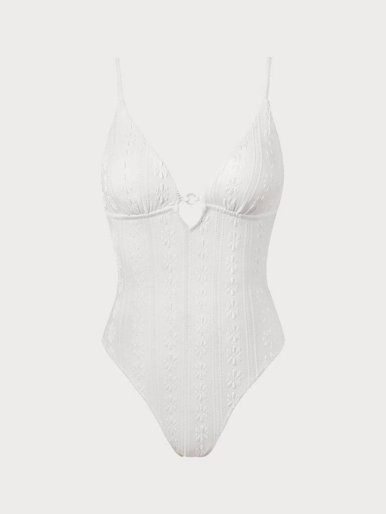 Textured Cutout One Piece Swimwear White Sustainable One-Pieces - BERLOOK