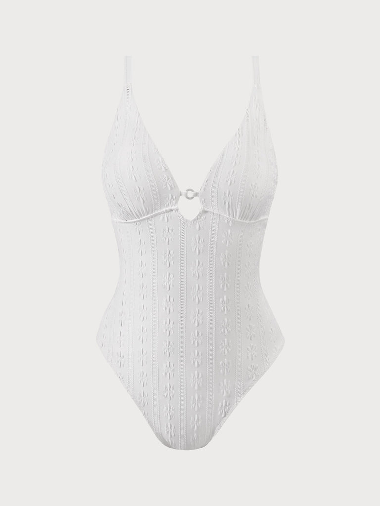 Textured Cutout Plus Size One-Piece Swimsuit White Sustainable Plus Size One-Pieces - BERLOOK