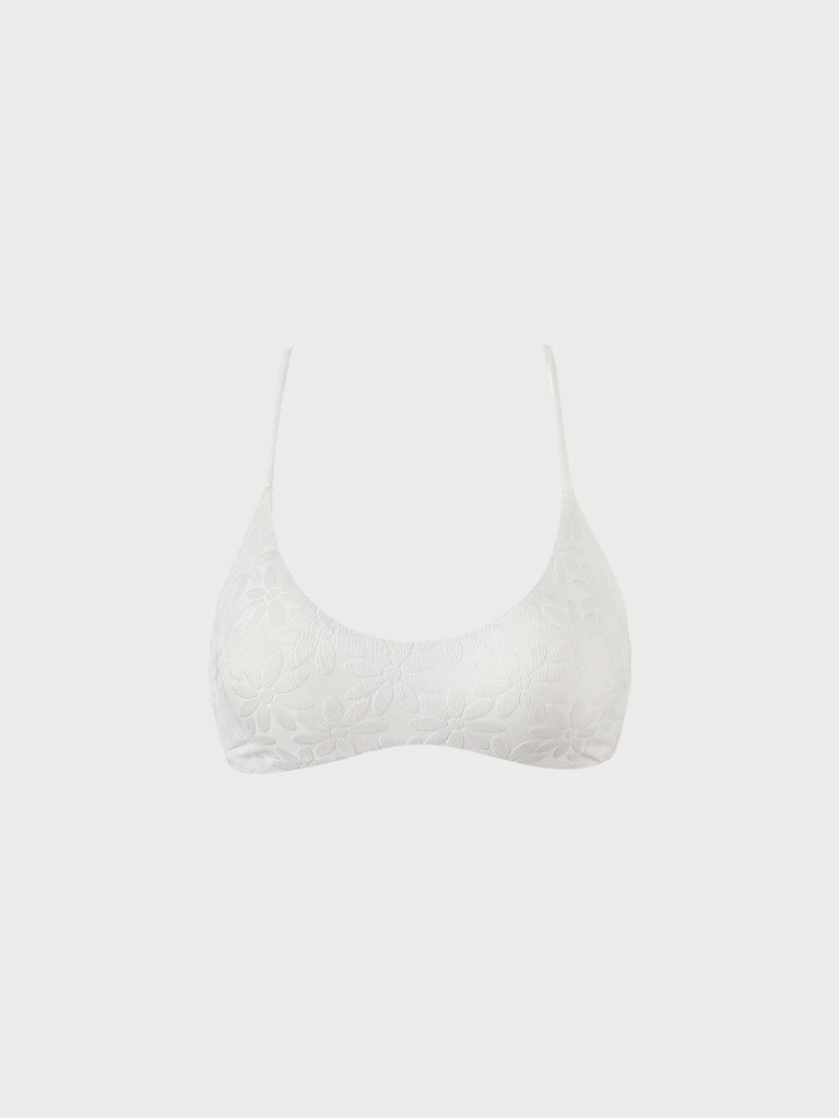 Textured Floral Backless Bikini Top White Sustainable Bikinis - BERLOOK