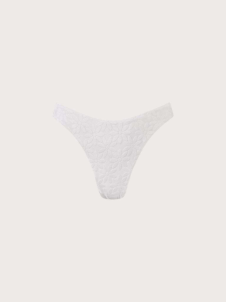Textured Floral Bikini Bottom White Sustainable Bikinis - BERLOOK